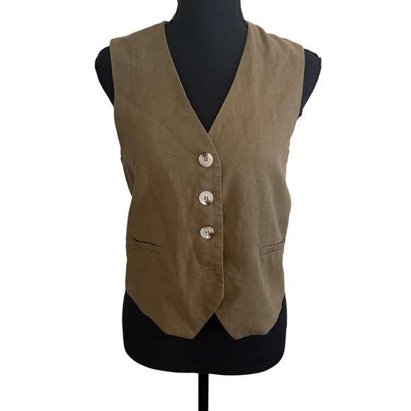 Katch Me Jackets & Blazers - Katch Me Womens Olive Green Linen Blend Vest S Coastal Grandmother Earthy